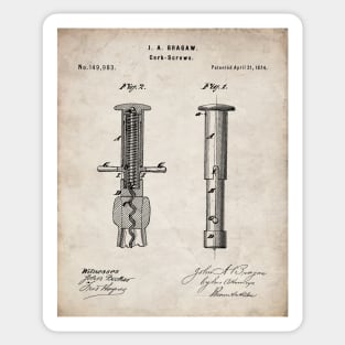 Corkscrew Patent - Wine Lover Home Kitchen Art - Antique Sticker